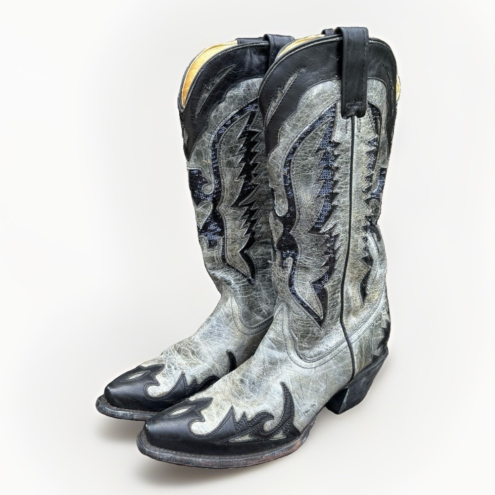 Corral Cowgirl‎ Boots Womens 7 Eagle Sequin Inlay Snip Toe R1003 Black Leather